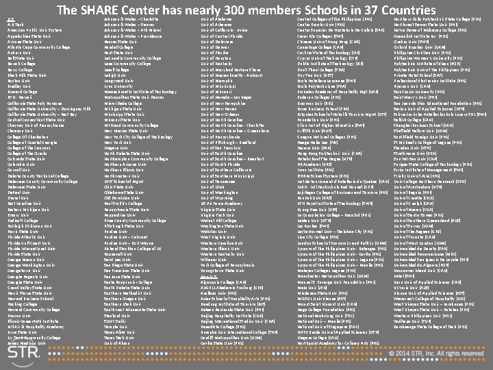 The SHARE Center has nearly 300 members Schools in 37 Countries U. S. A-B