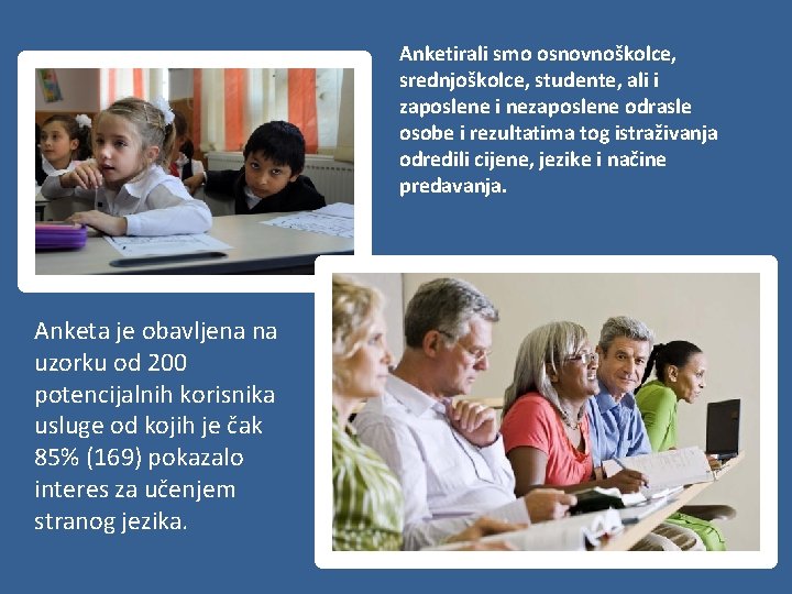 Anketirali smo osnovnoškolce, srednjoškolce, studente, ali i zaposlene i nezaposlene odrasle osobe i rezultatima