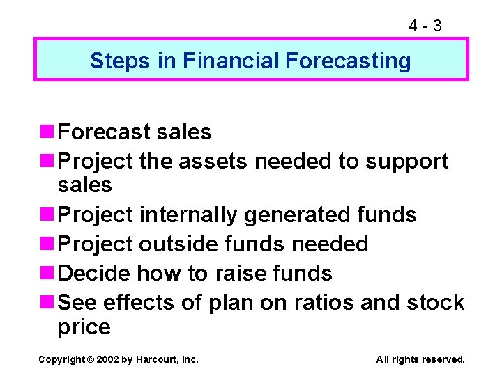 4 -3 Steps in Financial Forecasting n Forecast sales n Project the assets needed