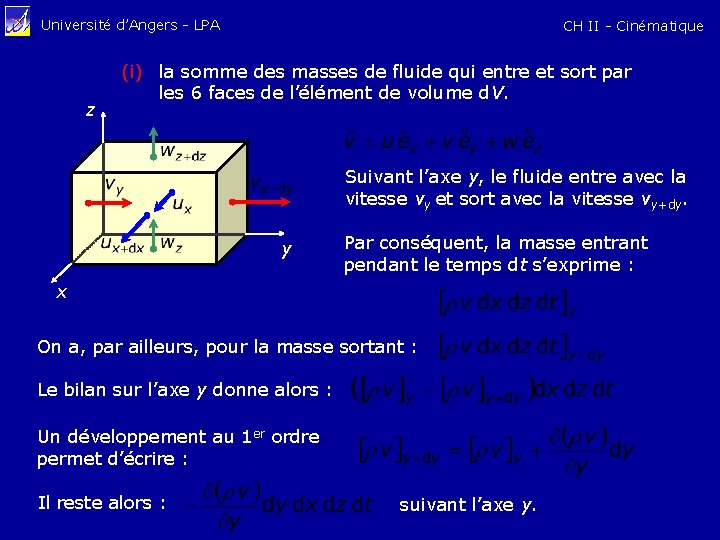 Université d’Angers - LPA z CH II - Cinématique (i) la somme des masses