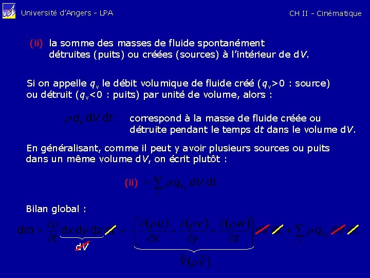 Université d’Angers - LPA CH II - Cinématique (ii) la somme des masses de