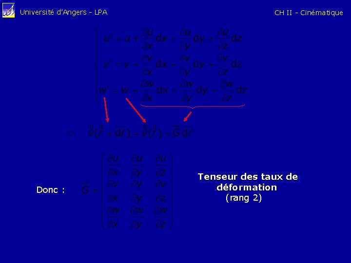 Université d’Angers - LPA Donc : CH II - Cinématique Tenseur des taux de