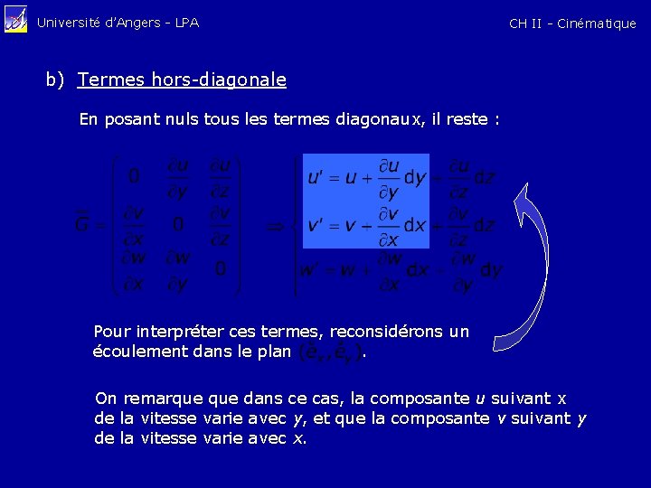 Université d’Angers - LPA CH II - Cinématique b) Termes hors-diagonale En posant nuls