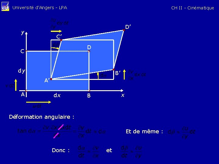 Université d’Angers - LPA CH II - Cinématique D’ y C’ D C dy
