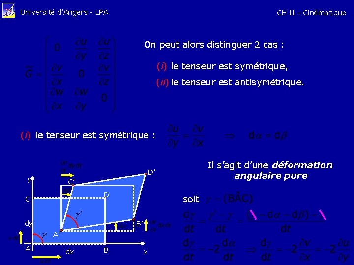 Université d’Angers - LPA CH II - Cinématique On peut alors distinguer 2 cas