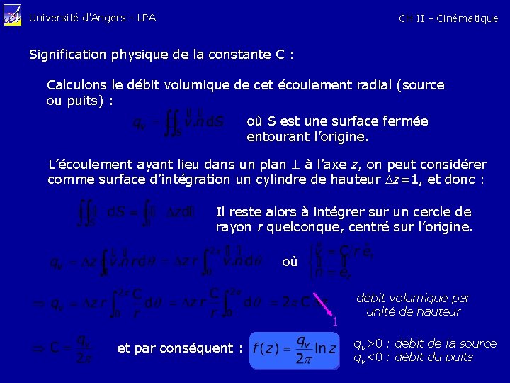 Université d’Angers - LPA CH II - Cinématique Signification physique de la constante C