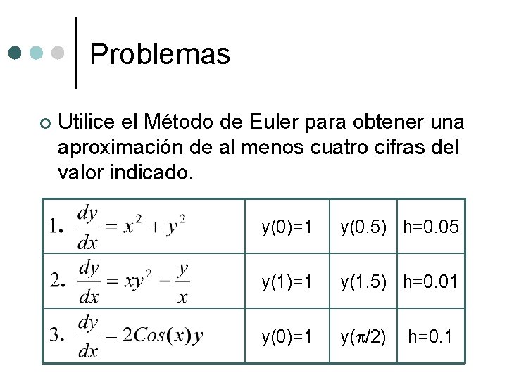 Problemas ¢ Utilice el Método de Euler para obtener una aproximación de al menos