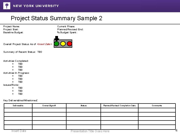 Project Status Summary Sample 2 Project Name: Project Start: Baseline Budget: Current Phase: Planned/Revised Project Status Summary Sample 2 Project Name: Project Start: Baseline Budget: Current Phase: Planned/Revised