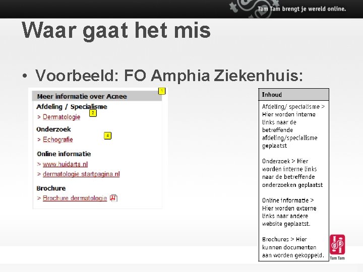 Waar gaat het mis • Voorbeeld: FO Amphia Ziekenhuis: 