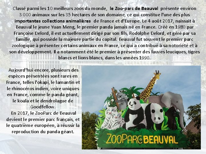 Classé parmi les 10 meilleurs zoos du monde, le Zoo-parc de Beauval présente environ