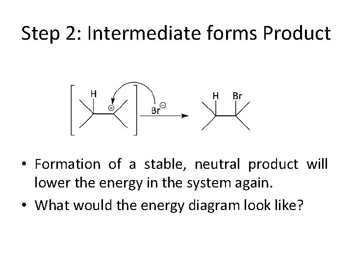 Step 2: Intermediate forms Product • Formation of a stable, neutral product will lower