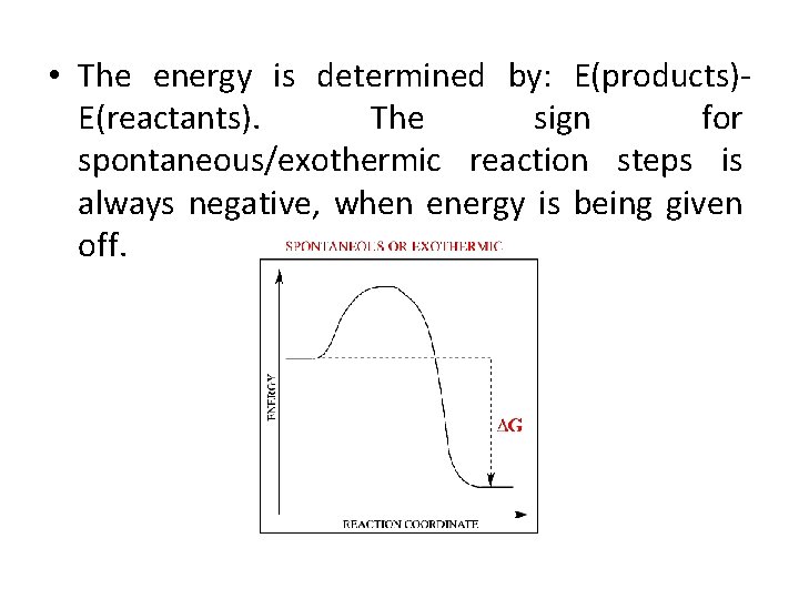  • The energy is determined by: E(products)E(reactants). The sign for spontaneous/exothermic reaction steps