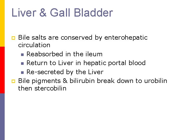 Liver & Gall Bladder p p Bile salts are conserved by enterohepatic circulation n Liver & Gall Bladder p p Bile salts are conserved by enterohepatic circulation n