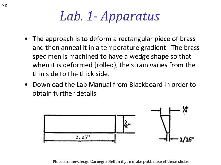 23 Lab. 1 - Apparatus • The approach is to deform a rectangular piece