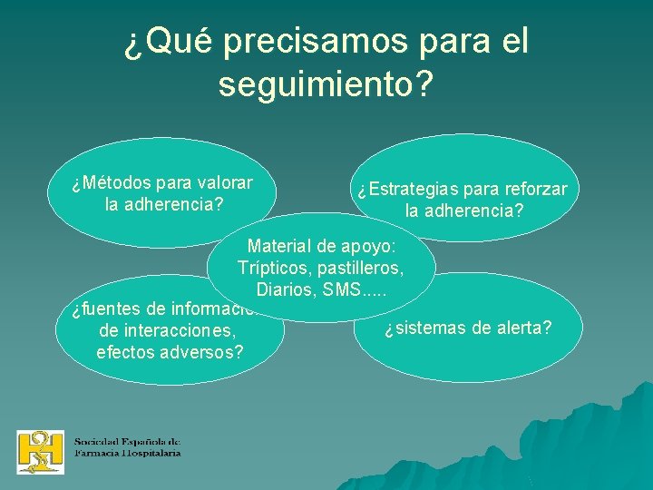 ¿Qué precisamos para el seguimiento? ¿Métodos para valorar la adherencia? ¿Estrategias para reforzar la