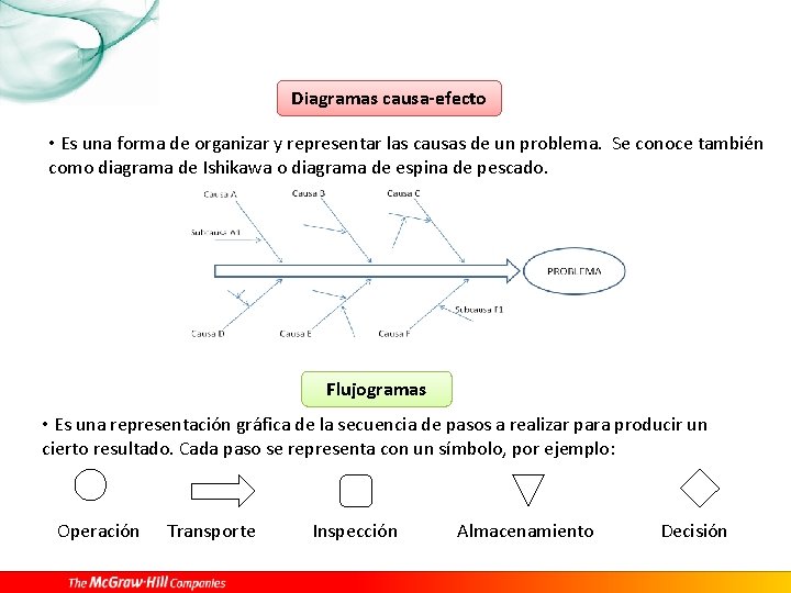 Diagramas causa-efecto • Es una forma de organizar y representar las causas de un