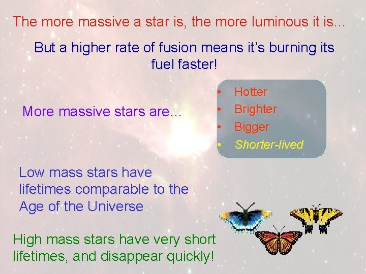 The more massive a star is, the more luminous it is… But a higher