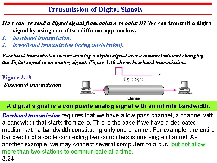 Transmission of Digital Signals How can we send a digital signal from point A