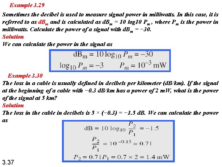 Example 3. 29 Sometimes the decibel is used to measure signal power in milliwatts.