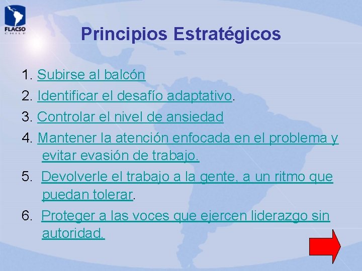Principios Estratégicos 1. Subirse al balcón 2. Identificar el desafío adaptativo. 3. Controlar el Principios Estratégicos 1. Subirse al balcón 2. Identificar el desafío adaptativo. 3. Controlar el
