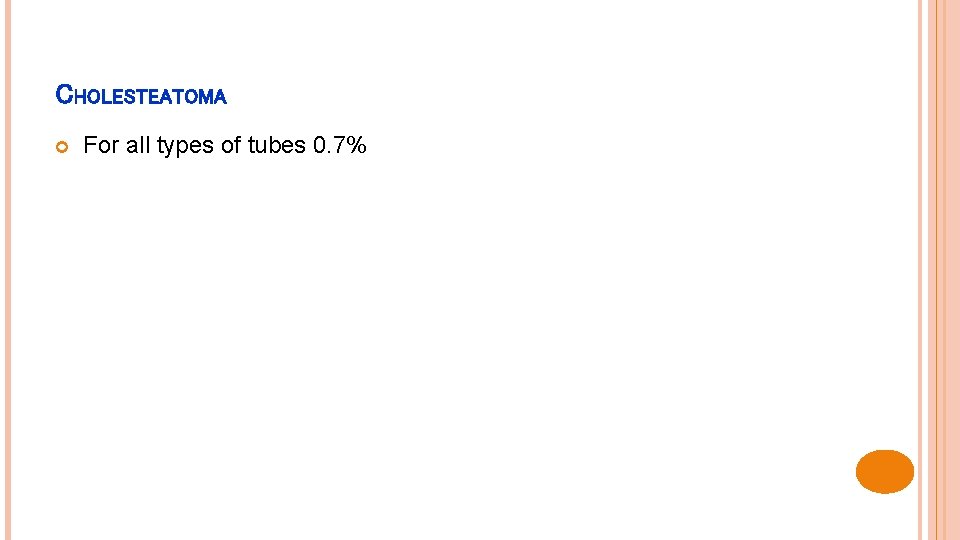 CHOLESTEATOMA For all types of tubes 0. 7% 