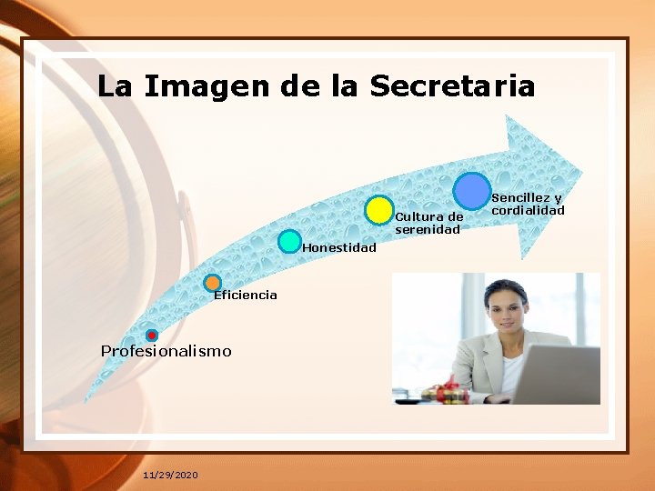 La Imagen de la Secretaria Cultura de serenidad Honestidad Eficiencia Profesionalismo 11/29/2020 Sencillez y