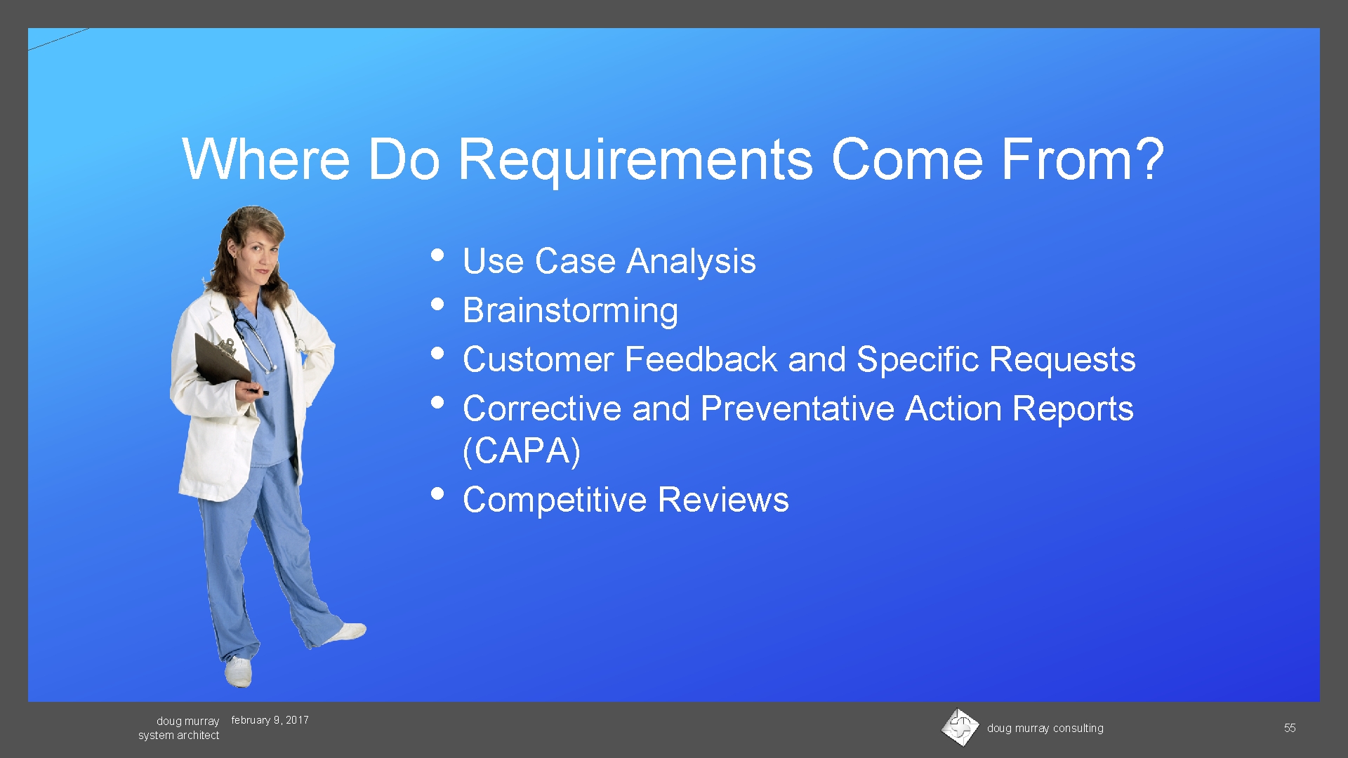 Where Do Requirements Come From? • • • doug murray system architect february 9,