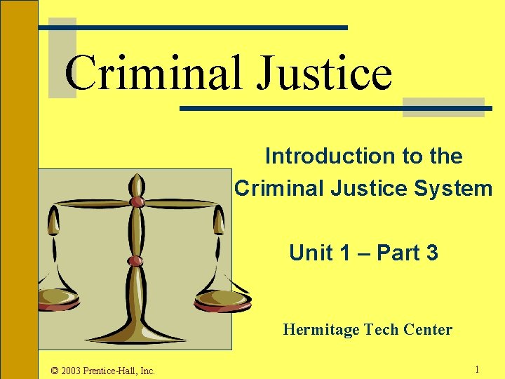 Criminal Justice Introduction to the Criminal Justice System Unit 1 – Part 3 Hermitage