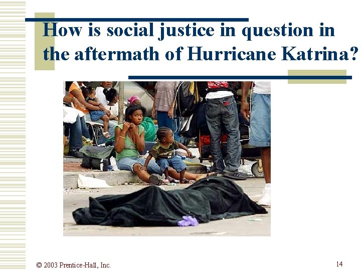 How is social justice in question in the aftermath of Hurricane Katrina? © 2003