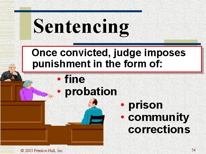 Sentencing Once convicted, judge imposes punishment in the form of: • fine • probation