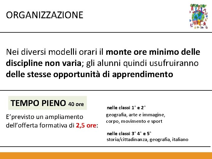 ORGANIZZAZIONE Nei diversi modelli orari il monte ore minimo delle discipline non varia; gli