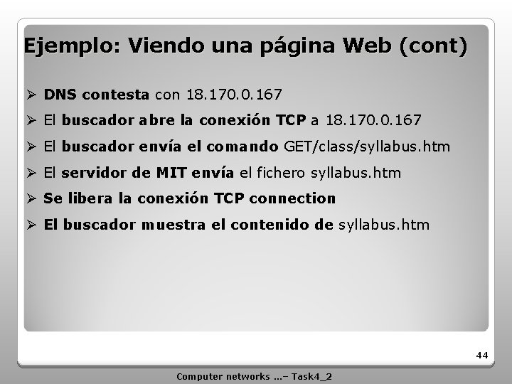 Ejemplo: Viendo una página Web (cont) Ø DNS contesta con 18. 170. 0. 167