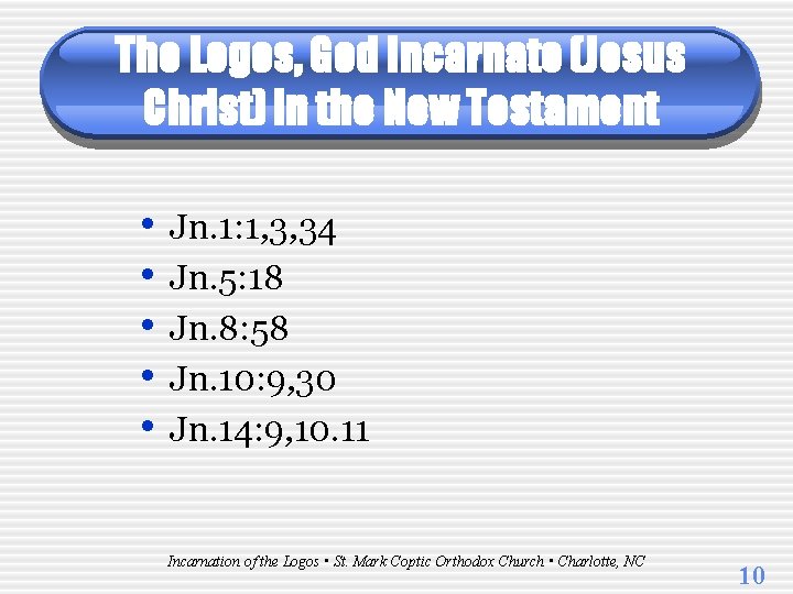 The Logos, God Incarnate (Jesus Christ) in the New Testament • • • Jn.