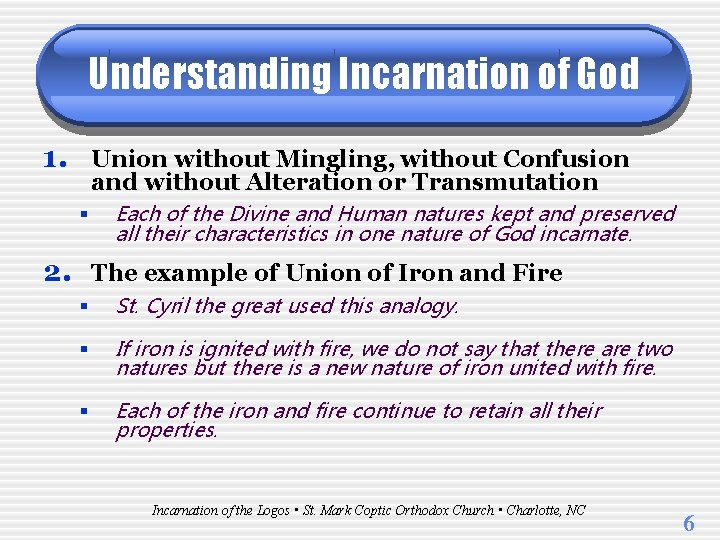 Understanding Incarnation of God 1. Union without Mingling, without Confusion and without Alteration or