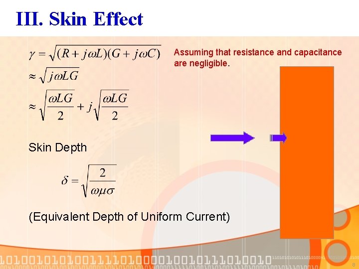 III. Skin Effect Assuming that resistance and capacitance are negligible. Skin Depth (Equivalent Depth