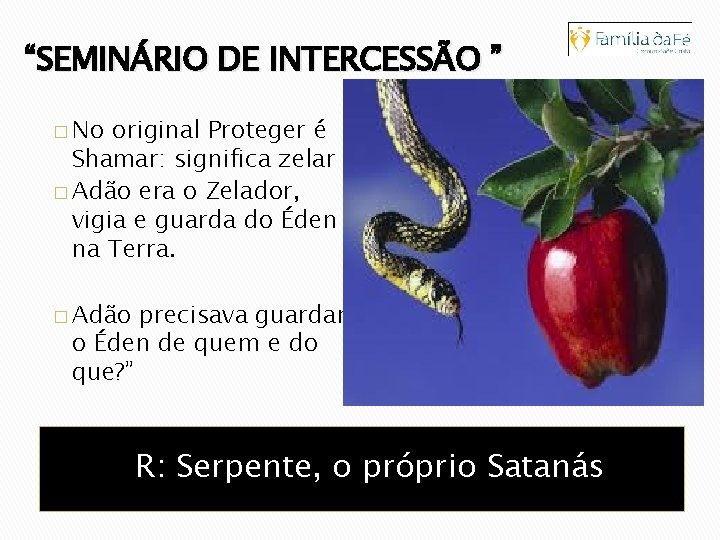 “SEMINÁRIO DE INTERCESSÃO ” � No original Proteger é Shamar: significa zelar � Adão