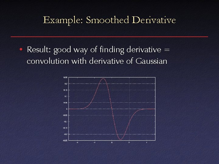 Example: Smoothed Derivative • Result: good way of finding derivative = convolution with derivative