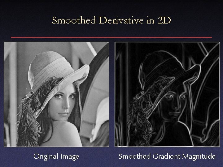 Smoothed Derivative in 2 D Original Image Smoothed Gradient Magnitude 