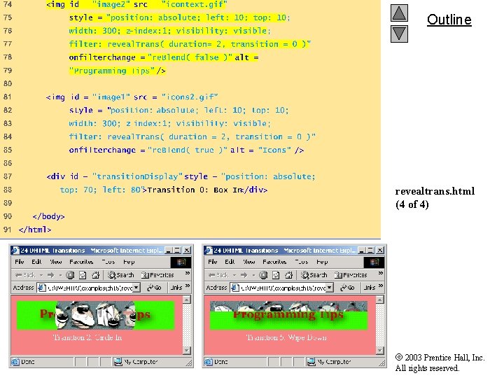 Outline revealtrans. html (4 of 4) 2003 Prentice Hall, Inc. All rights reserved. 