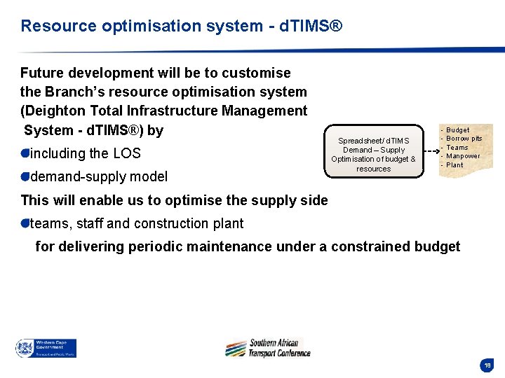 Resource optimisation system - d. TIMS® Future development will be to customise the Branch’s