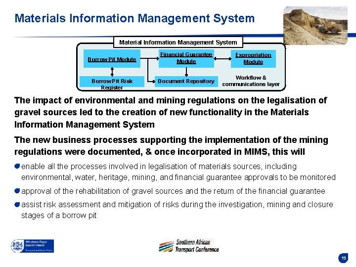 Materials Information Management System Material Information Management System Borrow Pit Module Borrow Pit Risk