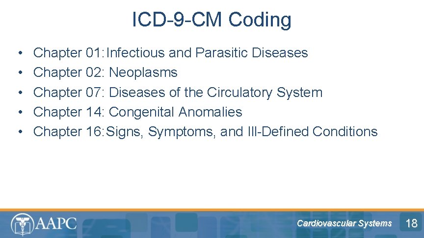 ICD-9 -CM Coding • • • Chapter 01: Infectious and Parasitic Diseases Chapter 02: