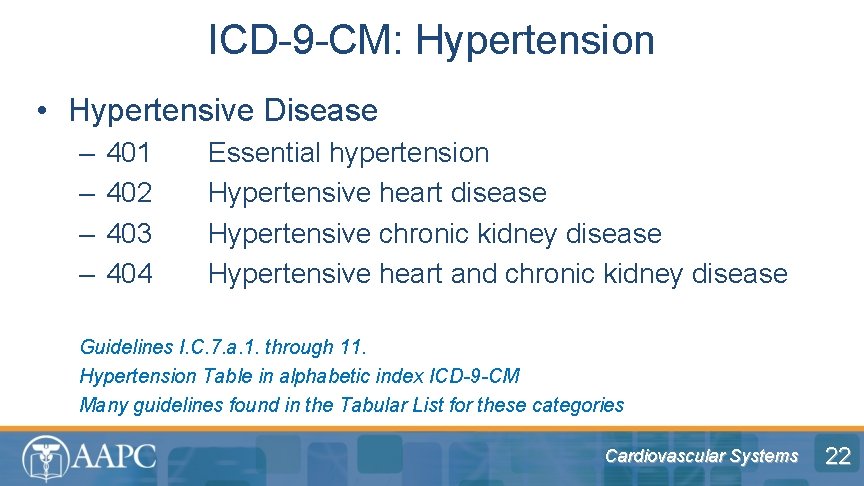 ICD-9 -CM: Hypertension • Hypertensive Disease – – 401 402 403 404 Essential hypertension