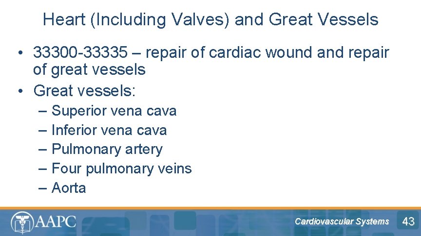 Heart (Including Valves) and Great Vessels • 33300 -33335 – repair of cardiac wound