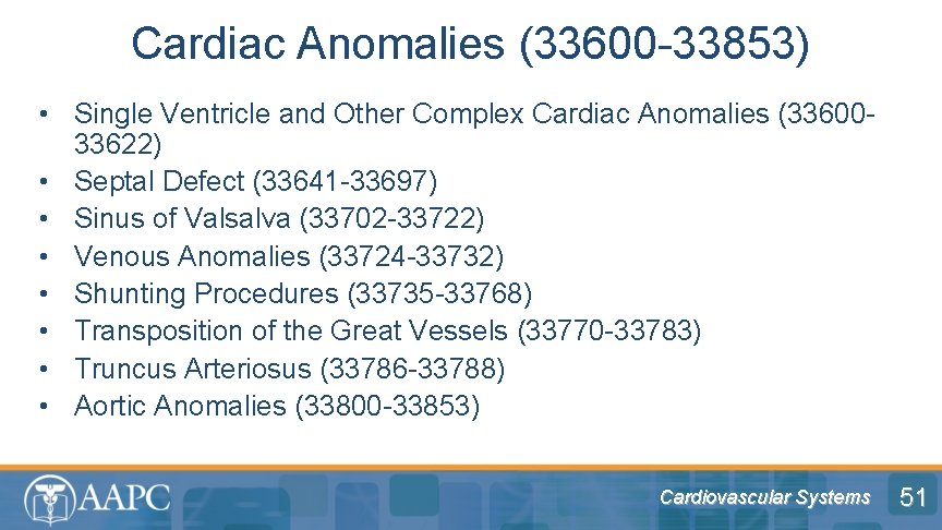 Cardiac Anomalies (33600 -33853) • Single Ventricle and Other Complex Cardiac Anomalies (3360033622) •