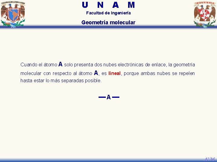 U N A M Facultad de Ingeniería Geometría molecular Cuando el átomo A solo U N A M Facultad de Ingeniería Geometría molecular Cuando el átomo A solo