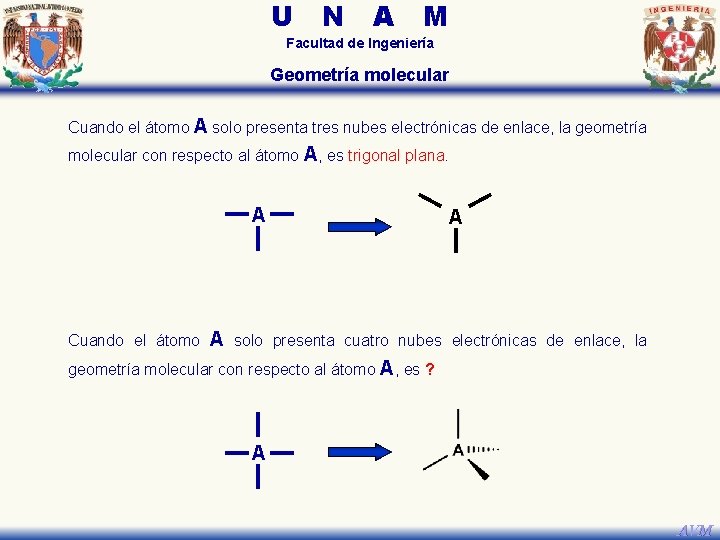 U N A M Facultad de Ingeniería Geometría molecular Cuando el átomo A solo U N A M Facultad de Ingeniería Geometría molecular Cuando el átomo A solo