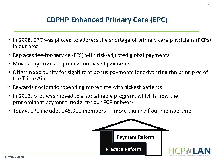 29 CDPHP Enhanced Primary Care (EPC) • In 2008, EPC was piloted to address