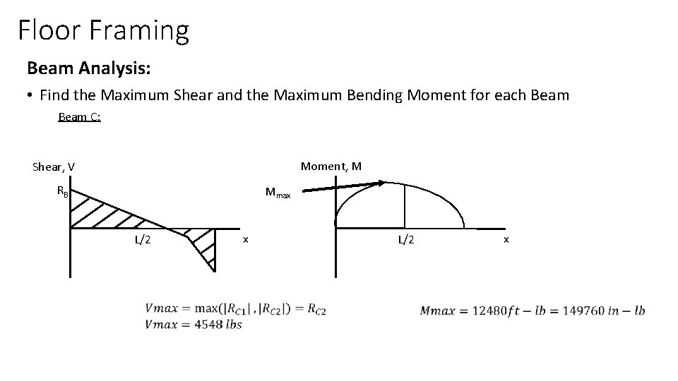 Floor Framing Beam Analysis: • Find the Maximum Shear and the Maximum Bending Moment