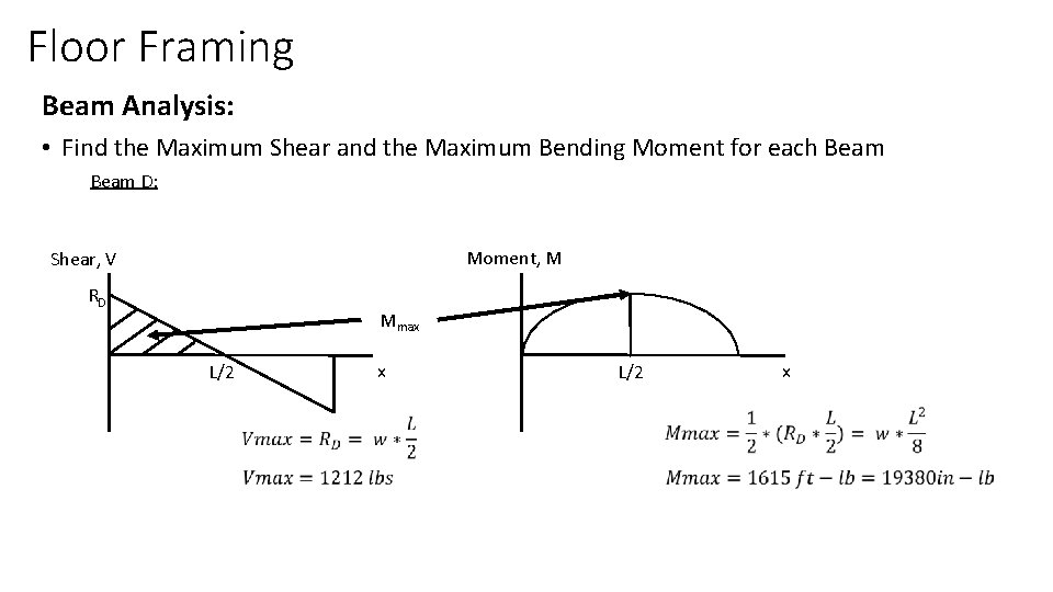 Floor Framing Beam Analysis: • Find the Maximum Shear and the Maximum Bending Moment